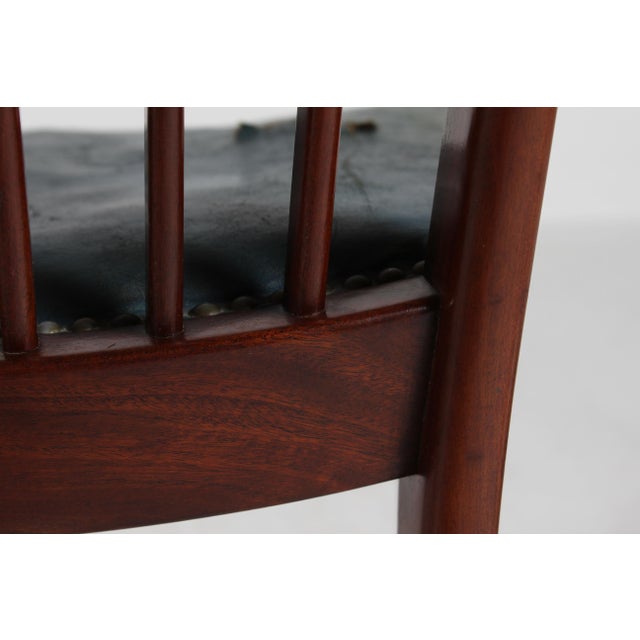 Vintage Dining Chairs in Mahogany with Blue Leather Seats from Fritz Hansen A/S, 1940s, Set of 8 For Sale - Image 13 of 18