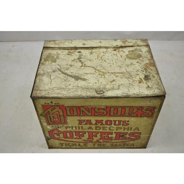 Late 19th Century Bonsor's Famous Philadelphia Coffee Tin Metal Storage Bin Tickle the Taster For Sale - Image 4 of 12