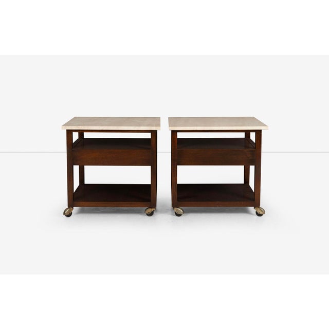 Pair of Mahogany Wood and Travertine Harvey Probber End Tables/Nightstands 1960's For Sale - Image 10 of 11