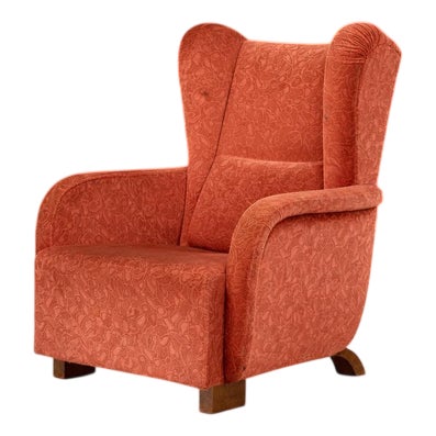 Mid-Century Modern Art Deco Highback Wing Chair, Prague, 1930s For Sale