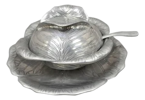 Vintage Arthur Court 1979 Cabbage Lettuce Tureen Serving Bowl Spoon Platter 3 Pc