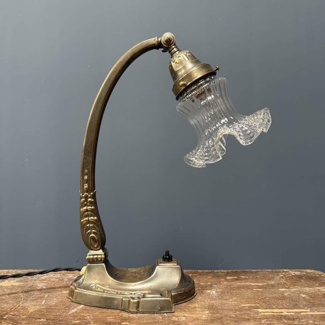 French Art Nouveau Table Lamp with Transparent Glass Shade For Sale - Image 18 of 18
