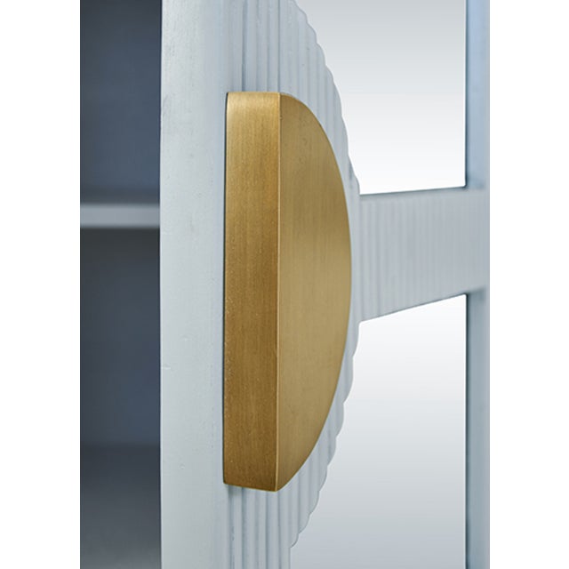 Worlds Away Matthew Izzo Home - Opal Light Blue Rattan and Mirror Four Door Buffet With Brass Hardware For Sale - Image 4 of 7