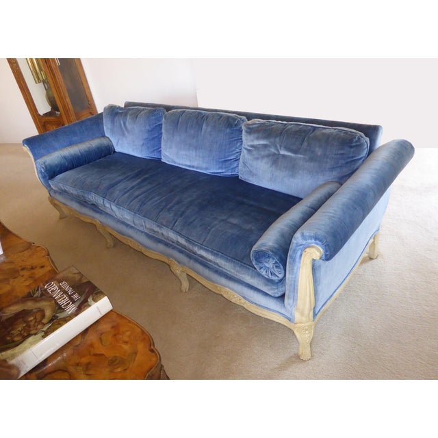 Vintage French Provincial Royal Blue Velvet Settee Sofa Long Chairish