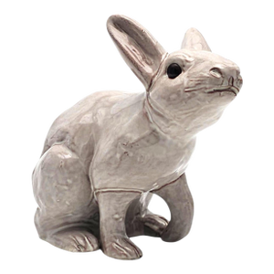 VTG Studio Pottery Rabbit Sculpture White Glaze Glass EyesTerracotta 9"