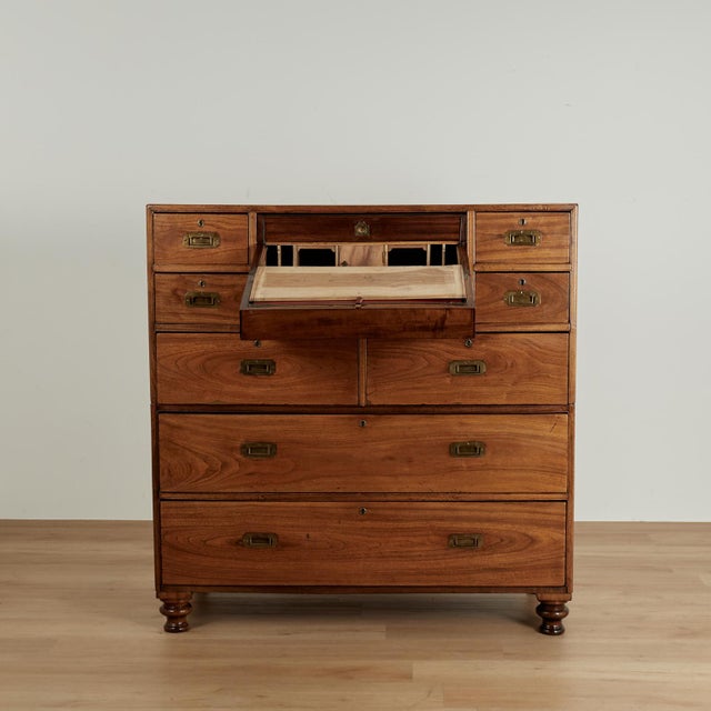Antique Camphor Wood Campaign Chest With Pullout Desk For Sale - Image 4 of 18