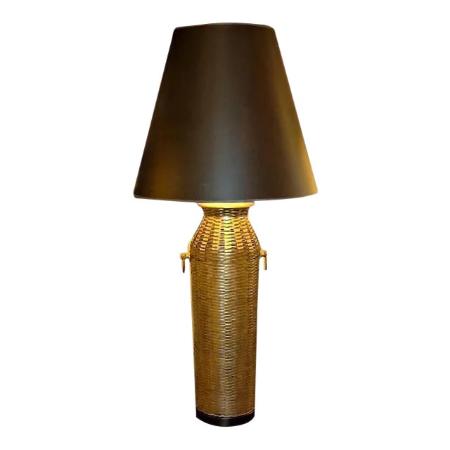 1976 Modern Chapman Lamp Tall Woven Brass Vase Shaped Table Lamp For Sale