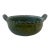Handmade and Handpainted Olive Green Scalloped Edge Terracotta Bowl With Handles - Oaxaca, Mexico (Marked) For Sale