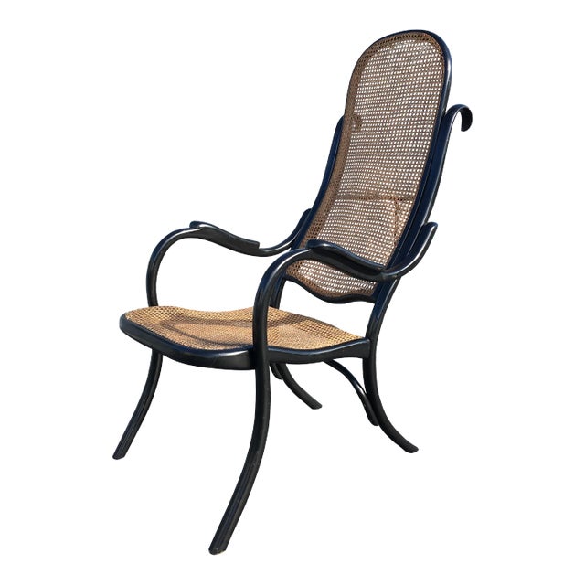 Late 19th Century Thonet Black Cane High Back Armchair For Sale