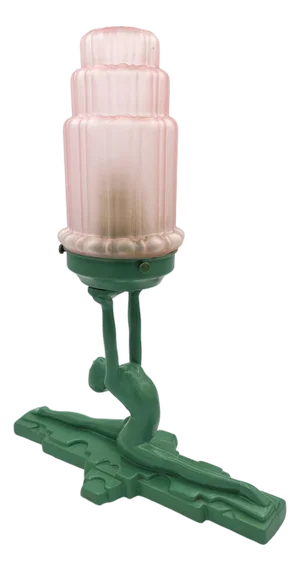 1980s Art Deco Nude Nymph L610 Spelter Frankart Table Lamp by Sarsaparilla W/ Shade