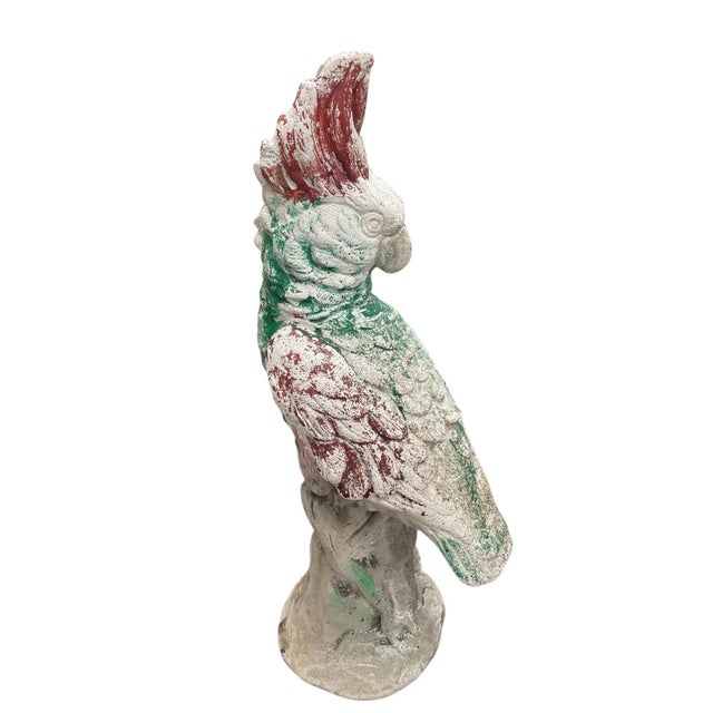 Coastal Vintage Hand-Painted Cast Stone Cockatoo Garden Statue For Sale - Image 3 of 7