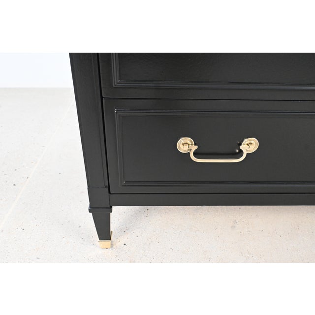 French Louis XVI Style Black Lacquered Highboy With Brass Hardware | Newly Refinished For Sale - Image 14 of 18