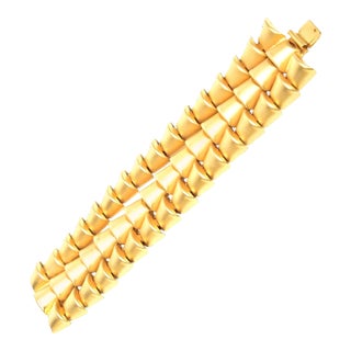 1980's Marcy Feld Gold Plated 3 Row Cuff Bracelet Signed For Sale