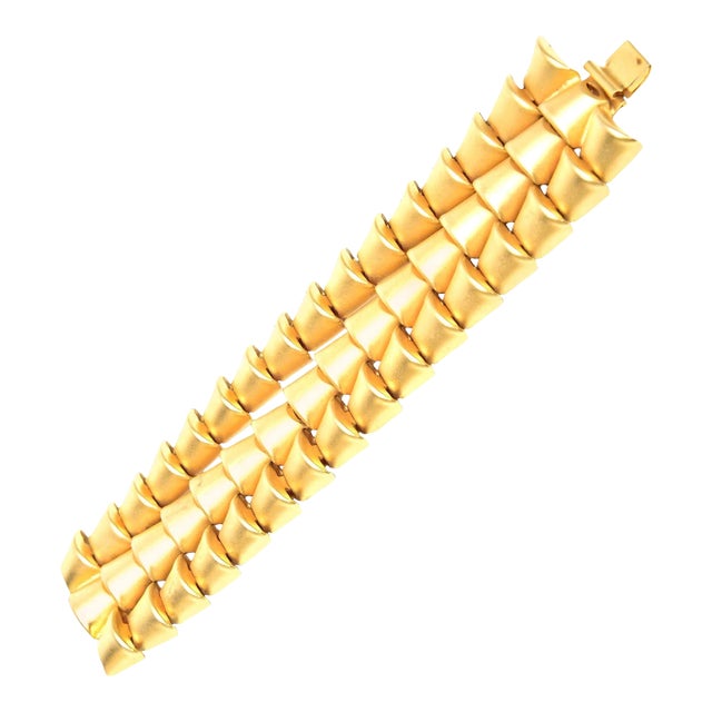 Vintage Signed Marcy Feld Gold Plated 3 Row Cuff Bracelet 80's For Sale