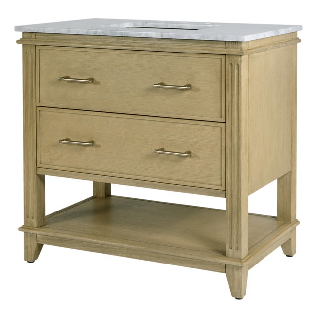 Lois 36 in. W Wood & Marble Single Sink Bathroom Vanity, Light Oak Wire Brushed For Sale