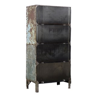 Vintage Raw Industrial Metal Factory Cabinet with Shelves, 1950s For Sale