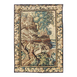 Antique 17th Century Scenic Tapestry Surrounded by Floral Border For Sale