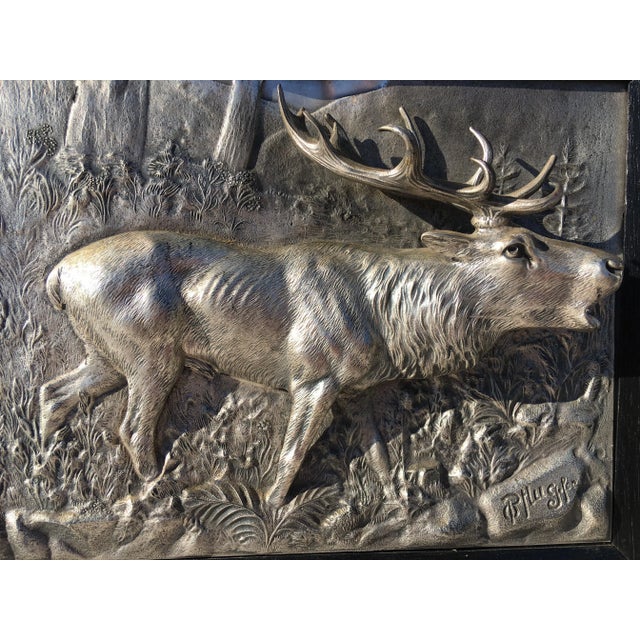 Traditional Vintage Hand Hammered German Framed Pewter Sculptural Stag. For Sale - Image 3 of 12