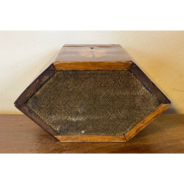 Antique Early 19th Century English George III Hexagonal Mahogany Tea Caddy of Elegant Proportion With Paterae Fan Inlay For Sale - Image 17 of 18