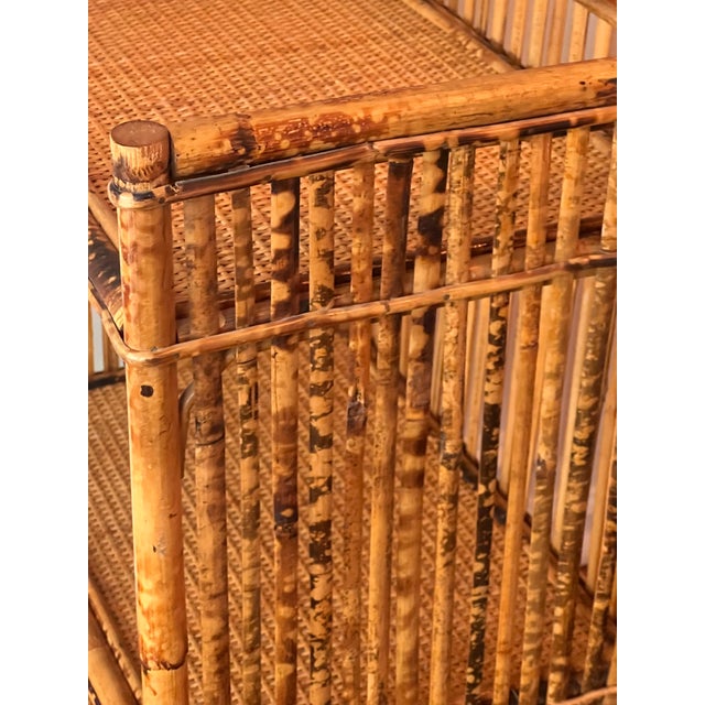 1970s Organic Modern Three-Tier Small Etagere in Burnt Bamboo and Rattan For Sale - Image 11 of 13