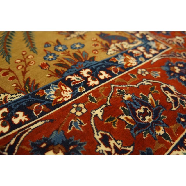 Persian 1930s Tan Camel Floral Animal Antique Persian Isfahan Rug 3' 4'' X 5' 2'' Handknotted Wool Carpet For Sale - Image 3 of 6
