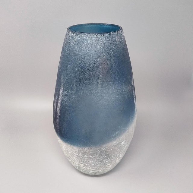1970s Astonishing blue Vase by Arte Vetro in frosted glass. Made in Italy. The item is in excellent condition. This vase...