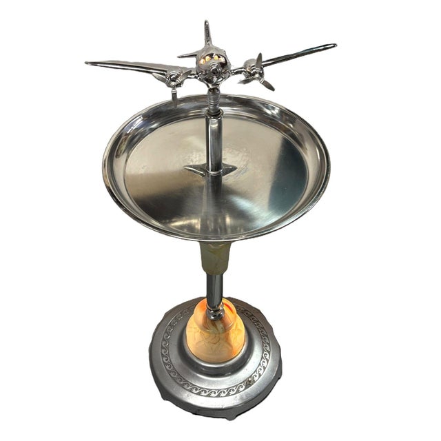 1930s Streamline Art Deco Airplane Chrome Drink Glass Top Side Table W/ Light Up Base For Sale - Image 9 of 10