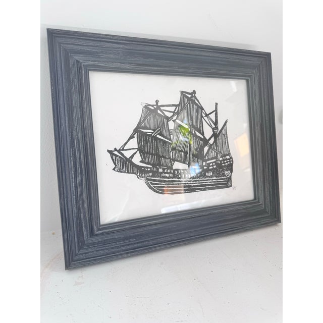 Vintage Framed Nautical Ship Block Print, Signed For Sale - Image 4 of 8