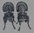 Metal Pair Vintage Cast Aluminum Patio Garden Chairs Greek Key Shell Back Black Metal For Sale - Image 7 of 7