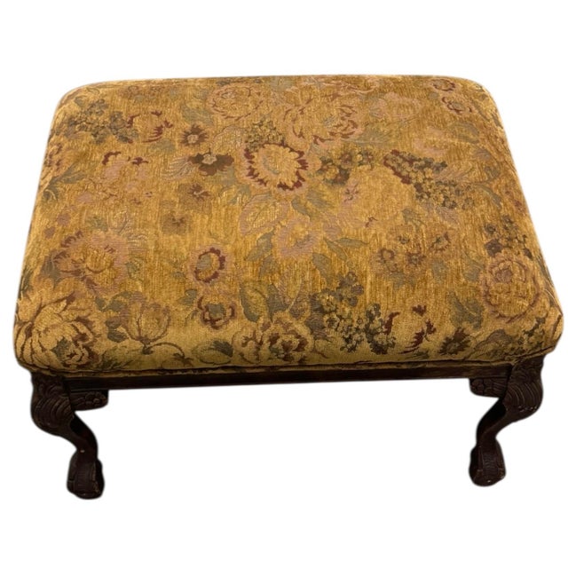 Antique Wood and Tapestry Fabric Footstool For Sale - Image 4 of 10
