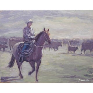 Sean Wu Original Oil Painting Cowboys Grazing on the Ranch For Sale