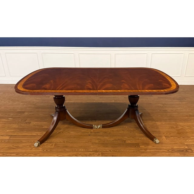 Traditional Georgian Style Multi-Banded Mahogany Dining Table by Leighton Hall - Showroom Sample For Sale - Image 16 of 17