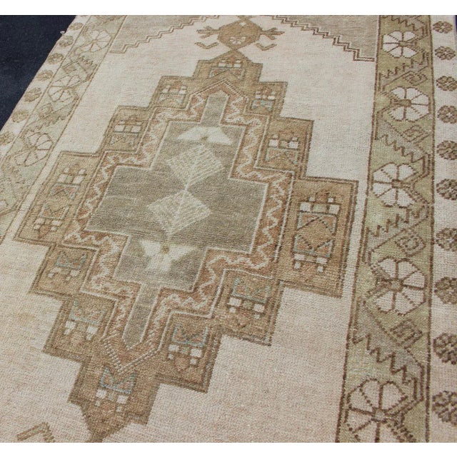 Mid 20th Century Vintage Turkish Oushak Rug in Sage Green, Taupe, Light Brown, and Light Green For Sale - Image 5 of 13