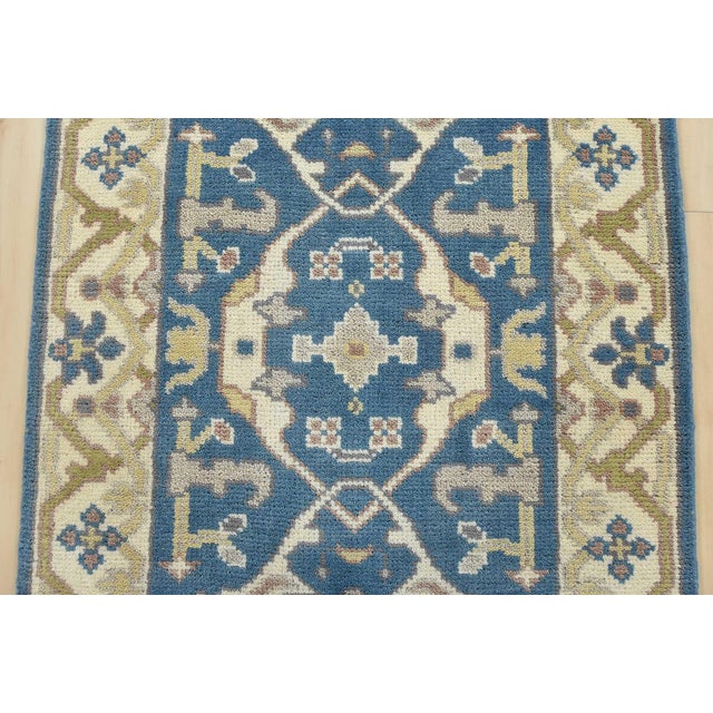 2020s Oushak Runner 2’7” X 9’10” Blue Wool Tribal Hand-Knotted Oriental Rug For Sale - Image 5 of 13