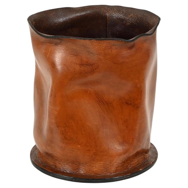Mid-Century Modern Italian Leather Decorative Wastepaper Basket from Nova Tecno, 1950s For Sale - Image 13 of 13
