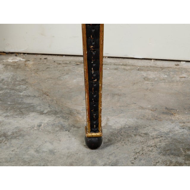 Italian 19th Century Neoclassical Style Black Parcel-Gilt Marble Top Demilune For Sale - Image 4 of 12