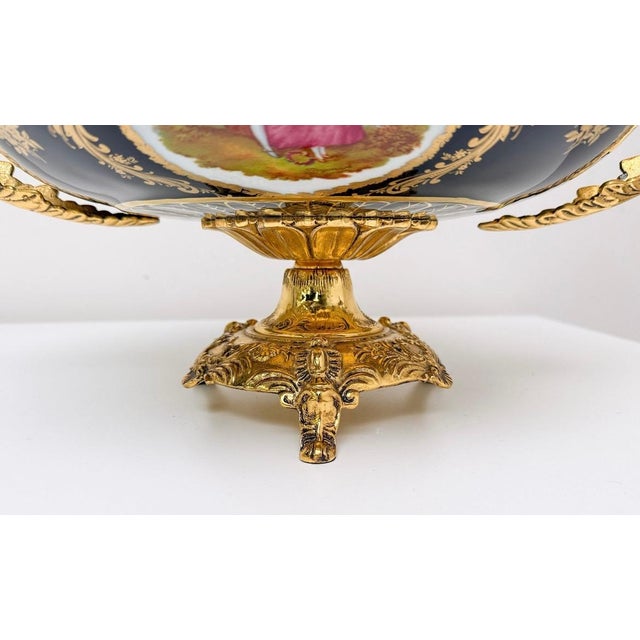 Rococo Antique French Style Porcelain & Gilt Bronze Centerpiece Bowl With Romantic Scene – Rococo Revival For Sale - Image 3 of 7