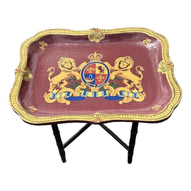 Late 20th Century British Royal Family-Inspired Crested Artisan Finished Tray Table For Sale