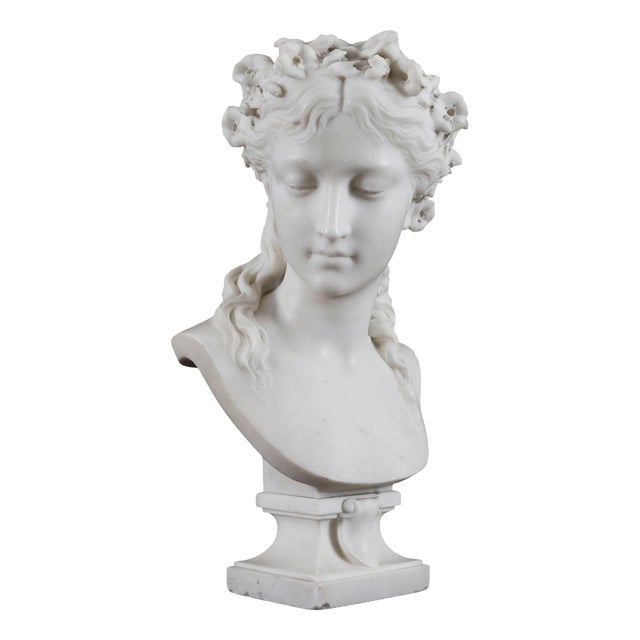 Eugene-Antoine Aizelin, Antique Bust of a Grecian Lady, 19th Century, Carrara Marble For Sale