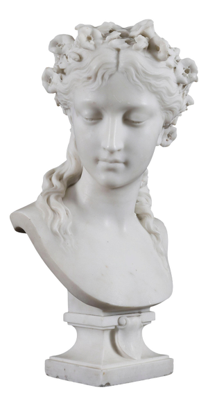 Eugene-Antoine Aizelin, Antique Bust of a Grecian Lady, 19th Century, Carrara Marble