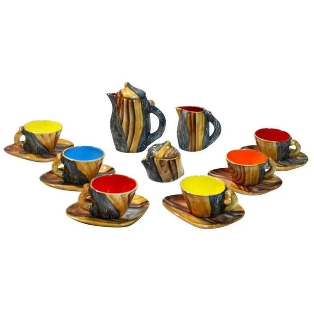 Vintage Ceramic & Faux Wood Tea Set by Grandjean-Jourdan for Vallauris, Set of 9 For Sale - Image 11 of 11