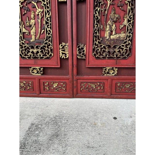 Antique Chinese Carved Wood Two Panel Wall Hanging For Sale - Image 4 of 5