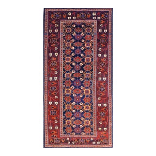 1890s Blue Navy Geometric Tribal Antique Persian Kurdish Carpet 5'4" X 10'9" Handknotted Wool Rug For Sale