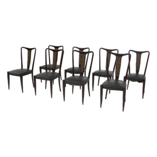 Vintage Italian Dining Chairs in Green Leather, 1950s, Set of 4 For Sale