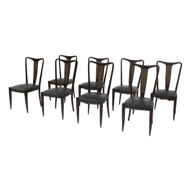 Vintage Italian Dining Chairs in Green Leather, 1950s, Set of 4 For Sale