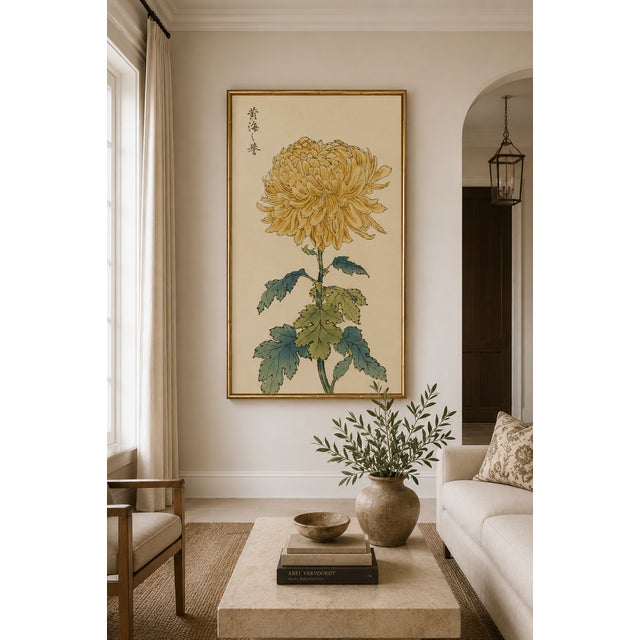 Gold Yellow Mum by Hasegawa, Vintage Japanese Botanical Art Print, 12" X 18" For Sale - Image 8 of 9