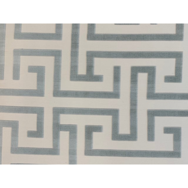 Textile 1990s Baldwin Inspired “X” Base Footstools Reupholstered in Light Blue Thibaut Fabric - Set of 2 For Sale - Image 7 of 11