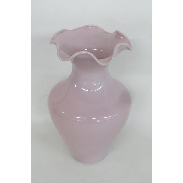 Mid 20th Century Lavender Art Glass Vase Tapered Bulbous Shape With Ruffled Pie Crust Rim 4882b For Sale - Image 5 of 8