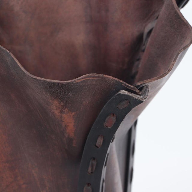 Mid-Century Modern An Iron and Leather Waste Basket, in the Manner of Jean-Michel Frank. For Sale - Image 3 of 5