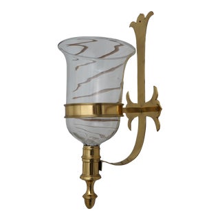 Large Brass & Hurricane Globe Wall Candelabra For Sale